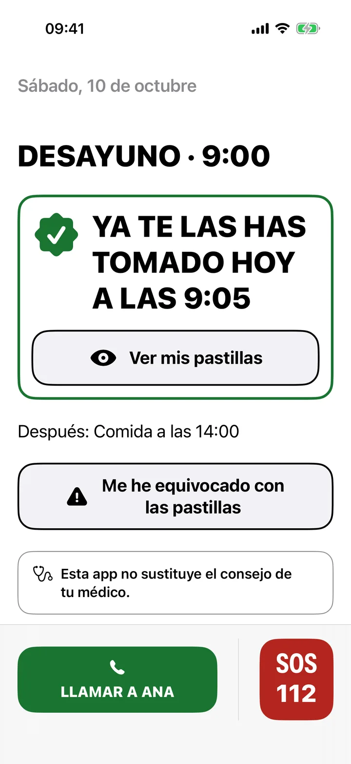 Pantalla del mayor: «Ya te las has tomado hoy a las 9:05»